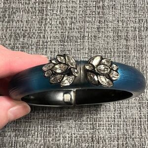 Alexis Bittar Lucite crystal cluster hinged bangle in chameleon blue-green, EUC